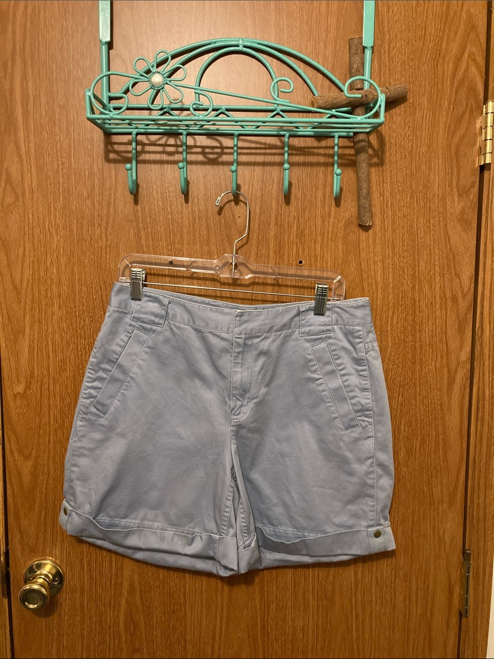 Liz Claiborne Light Blue Cotton Casual Shorts